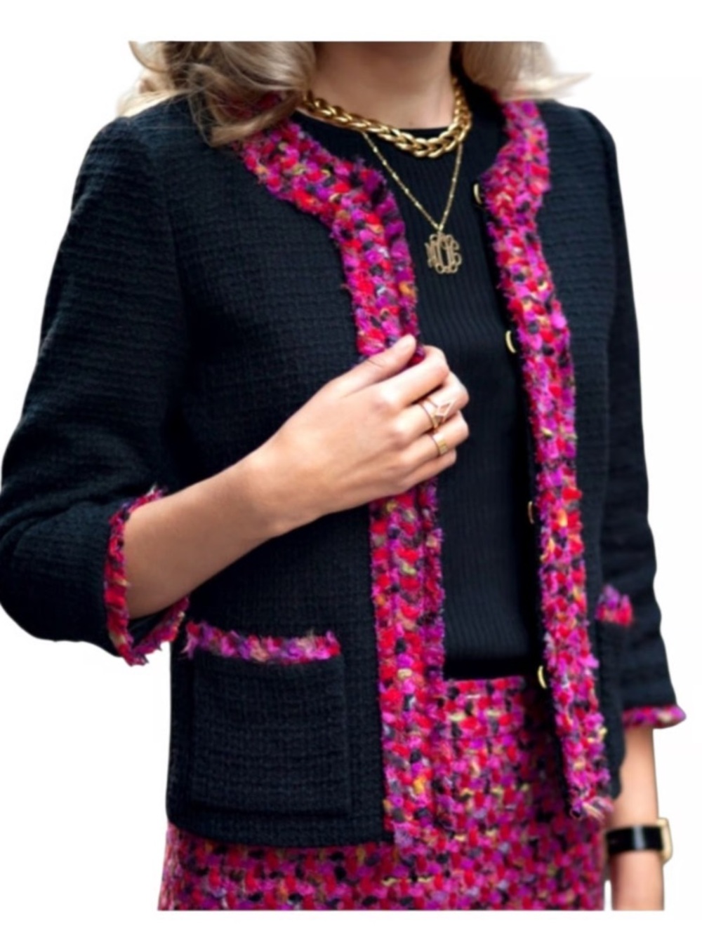 Kate spade black pink tweed preppy tailored evening jacket sz 4